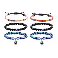 Evil Eye Jewelry Bracelet, Resin, with Glass Beads & Polyester Cord & Tibetan Style, Hand, silver color plated, three pieces & fashion jewelry & Bohemian style & Unisex & evil eye pattern, more colors for choice, Sold By Set