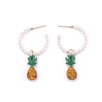 Tibetan Style Drop Earrings, with Plastic Pearl, Pineapple, gold color plated, fashion jewelry & for woman & enamel, nickel, lead & cadmium free, 24x48mm, Sold By Pair