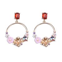 Rhinestone Earring Zinc Alloy Flower gold color plated fashion jewelry & for woman & enamel & with rhinestone nickel lead & cadmium free Sold By Pair