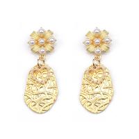 Tibetan Style Drop Earrings, with Plastic Pearl, Flower, gold color plated, fashion jewelry & for woman, golden, nickel, lead & cadmium free, 18x53mm, Sold By Pair