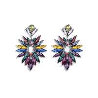 Rhinestone Earring, Tibetan Style, Flower, silver color plated, fashion jewelry & for woman & with rhinestone, more colors for choice, nickel, lead & cadmium free, 25x40mm, Sold By Pair