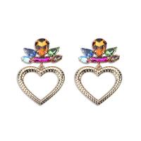 Rhinestone Earring Zinc Alloy Heart gold color plated fashion jewelry & for woman & with rhinestone & hollow nickel lead & cadmium free Sold By Pair