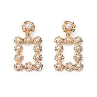 Zinc Alloy Drop Earrings with Plastic Pearl Square gold color plated fashion jewelry & for woman & hollow golden nickel lead & cadmium free Sold By Pair
