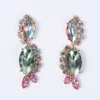 Rhinestone Earring Zinc Alloy gold color plated fashion jewelry & for woman & with rhinestone multi-colored nickel lead & cadmium free Sold By Pair