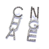 Rhinestone Earring Zinc Alloy Alphabet Letter silver color plated fashion jewelry & for woman & with rhinestone clear nickel lead & cadmium free Sold By Pair