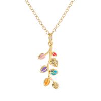 Cubic Zircon Micro Pave Brass Necklace Leaf gold color plated micro pave cubic zirconia & for woman & enamel Length Approx 17.7 Inch Sold By PC