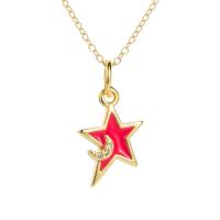 Cubic Zircon Micro Pave Brass Necklace, Star, gold color plated, micro pave cubic zirconia & for woman & enamel, more colors for choice, 20x10mm, Length:46 cm, Sold By PC