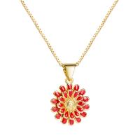Brass Necklace, Chrysamthemum, gold color plated, for woman & enamel, more colors for choice, 27x20mm, Length:47 cm, Sold By PC