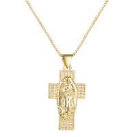 Cubic Zircon Micro Pave Brass Necklace, Cross, gold color plated, micro pave cubic zirconia & for woman, gold, 30x18mm, Length:Approx 17.7 Inch, Sold By PC