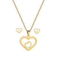 Fashion Stainless Steel Jewelry Sets, earring & necklace, Titanium Steel, Heart, gold color plated, for woman, gold, Length:Approx 17.7 Inch, Sold By PC