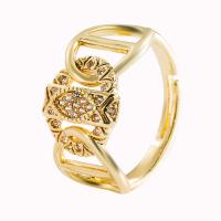 Cubic Zirconia Micro Pave Brass Ring gold color plated Adjustable & for woman gold 20mm Sold By PC