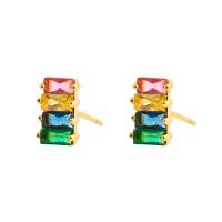 Boucles d'oreilles en laiton zircon cubique pavent, Placage de couleur d'or, pavé de micro zircon & pour femme, multicolore, 8x5mm, Vendu par paire