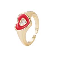 Cubic Zirconia Micro Pave Brass Ring Heart gold color plated Adjustable & micro pave cubic zirconia & for woman & enamel 20mm Sold By PC