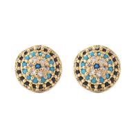 Evil Eye Earrings, Brass, gold color plated, different styles for choice & micro pave cubic zirconia & for woman, gold, 8x8mm, Sold By Pair