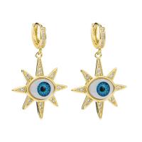 Evil Eye Earrings, Brass, with Plastic, gold color plated, different styles for choice & micro pave cubic zirconia & for woman, gold, 45x28mm, Sold By Pair