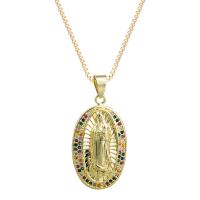 Cubic Zircon Micro Pave Brass Necklace, gold color plated, different styles for choice & micro pave cubic zirconia & for woman, multi-colored, 28x18mm, Length:Approx 17.7 Inch, Sold By Pair