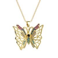 Cubic Zircon Micro Pave Brass Necklace Butterfly gold color plated micro pave cubic zirconia & for woman Length Approx 17.7 Inch Sold By PC