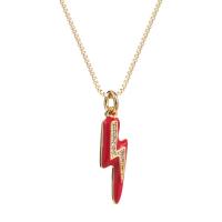 Cubic Zircon Micro Pave Brass Necklace Lightning Symbol gold color plated micro pave cubic zirconia & for woman & enamel 17mm Length Approx 17.7 Inch Sold By PC