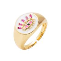 Evil Eye Jewelry Ring Finger, cobre, cromado de cor dourada, Ajustável & micro pavimento em zircônia cúbica & para mulher & esmalte, Mais cores pare escolha, 20mm, vendido por PC