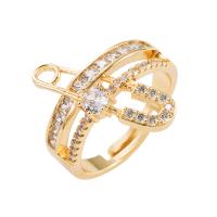 Cubique anneau en laiton Circonia Micro Pave, Placage de couleur d'or, Réglable & styles différents pour le choix & pavé de micro zircon & pour femme & avec les perles en plastique, Or, 20mm, Vendu par PC