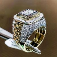 Vještački dijamant Ring Finger, Cink Alloy, Geometrijski uzorak, pozlaćen, različite veličine za izbor & za čovjeka & s Rhinestone, nikal, olovo i kadmij besplatno, Veličina:7-12, Prodano By PC