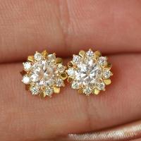 Cubic Zirconia Micro Pave Brass Earring Flower gold color plated micro pave cubic zirconia & for woman nickel lead & cadmium free 10mm Sold By Pair