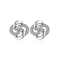 Cubic Zirconia Micro Pave Brass Earring, Flower, platinum plated, micro pave cubic zirconia & for woman & hollow, nickel, lead & cadmium free, 10mm, Sold By Pair