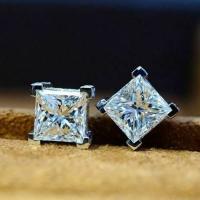 Cubic Zirconia Micro Pave Brass Earring Square platinum plated micro pave cubic zirconia & for woman nickel lead & cadmium free 8mm Sold By Pair