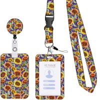 Polyester Lanyard Card Holder, with PVC Plastic & ABS Plastic, portable & Unisex & with flower pattern, more colors for choice, 450x20mm, Sold By Set