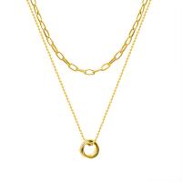 Multi Layer Necklace, Titanium Steel, with 1.97inch extender chain, Donut, 18K gold plated, Double Layer & for woman & hollow, 18mm, Length:Approx 15.7 Inch, Approx 20.5 Inch, Sold By PC