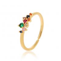Köbös Circonia mikro egyengetni sárgaréz gyűrű, arany színű aranyozott, Állítható & mikro egyengetni cirkónia & a nő, 20mm, Lyuk:Kb 2.5mm, Által értékesített PC