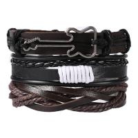 PU Leather Cord Bracelets, with Cowhide & Tibetan Style, three pieces & fashion jewelry & Unisex, Length:Approx 17-18 cm, Sold By Set