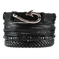 PU Leather Cord Bracelets, with Cowhide & Tibetan Style, 4 pieces & fashion jewelry & Unisex, black, Length:Approx 17-18 cm, Sold By Set