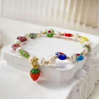 Freshwater Cultured Pearl Bracelet, Lampwork, with Freshwater Pearl & Tibetan Style, fashion jewelry & for woman, multi-colored, Inner Diameter:Approx 55mm, Sold By PC