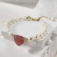 Bracelet en perles de culture d'eau douce, perle d'eau douce cultivée, avec Strawberry Quartz & alliage de zinc, avec 2.36inch chaînes de rallonge, bijoux de mode & pour femme, Longueur Environ 5.91 pouce, Vendu par PC