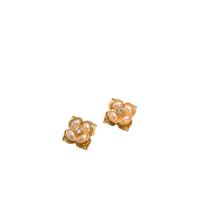 Pendientes de Perno de Aleación de Zinc, chapado en color dorado, Joyería & para mujer & con diamantes de imitación, dorado, 21x21mm, Vendido por Par
