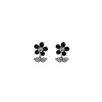 Zinc Alloy Stud Earring Flower silver color plated fashion jewelry & for woman & enamel & with rhinestone two different colored Sold By Pair