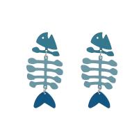 Iron Earring Fish Bone stoving varnish fashion jewelry & for woman two different colored Sold By Pair
