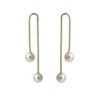 Tibetan Style Drop Earrings, with ABS Plastic Pearl, gold color plated, fashion jewelry & micro pave cubic zirconia & for woman, two different colored, 82x12mm, Sold By Pair