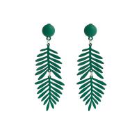 Tibetan Style Drop Earrings, Leaf, stoving varnish, fashion jewelry & for woman, green, 75x26mm, Sold By Pair