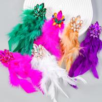 Fashion Fringe Earrings, Tibetan Style, with Feather, fashion jewelry & for woman & with rhinestone, more colors for choice, 165x55mm, Sold By Pair
