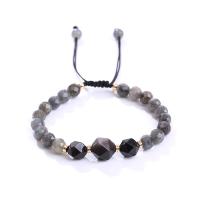 Gemstone Bracelets Gold Obsidian with Knot Cord Round 14K gold-filled fashion jewelry & for woman & faceted Length 18 cm Sold By PC