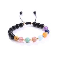 Gemstone Bracelets Natural Stone with Knot Cord & Brass handmade fashion jewelry & for woman mixed colors Length 18 cm Sold By PC