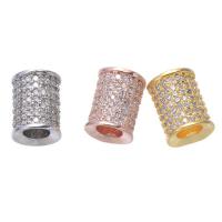 Cubic Zirconia Micro Pave Brass Beads, Column, plated, DIY & micro pave cubic zirconia, more colors for choice, nickel, lead & cadmium free, 10x7.60mm, Hole:Approx 4.2mm, Sold By PC