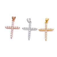 Cubic Zirconia Micro Pave Brass Pendant, Cross, plated, DIY & different styles for choice & micro pave cubic zirconia, more colors for choice, nickel, lead & cadmium free, 24.60x17.70mm, Sold By PC