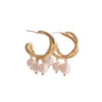 Brass Drop Earring with Plastic Pearl gold color plated for woman golden nickel lead & cadmium free 22mm Sold By Pair