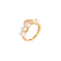 Brass Finger Ring, with Plastic Pearl, gold color plated, for woman, golden, nickel, lead & cadmium free, 20mm, Sold By PC