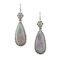 Natural Gemstone Earrings, Tibetan Style, with Opal, Teardrop, platinum plated, for woman & with rhinestone, nickel, lead & cadmium free, 45x14mm, Sold By Pair