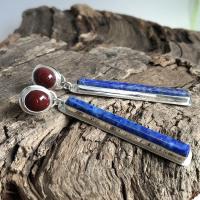 Natural Gemstone Earrings Zinc Alloy with Lapis Lazuli & Red Agate Rectangle silver color plated for woman mixed colors nickel lead & cadmium free Sold By Pair