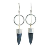 Natural Gemstone Earrings Zinc Alloy with Marble Bullet 14K gold plated for woman blue nickel lead & cadmium free Sold By Pair